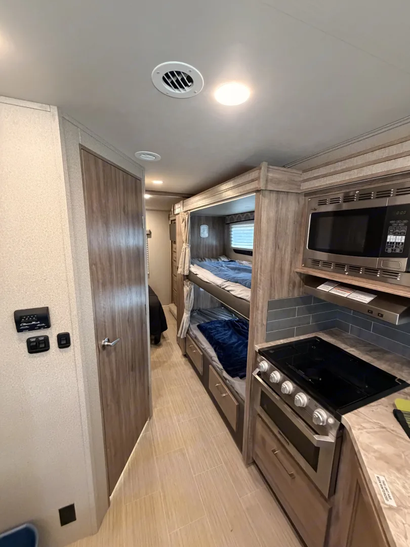 Entegra Coach Odyssey kitchen counter beside the bunks